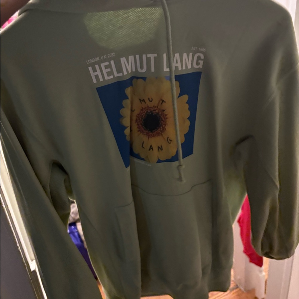 Helmut Lang Olive Hoodie with Sunflower Design